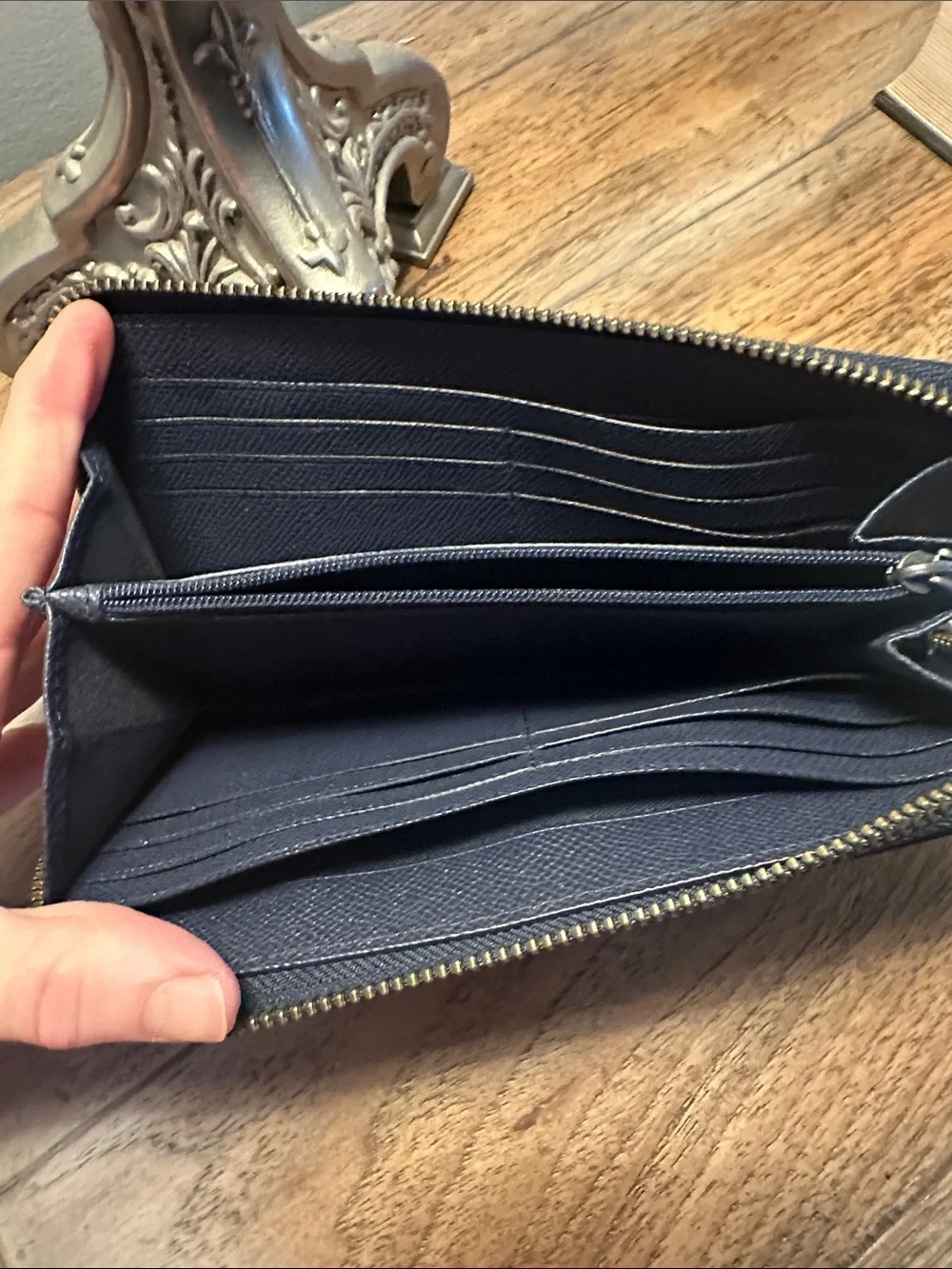 Coach Navy Pebbled Leather Zip-Around Wallet